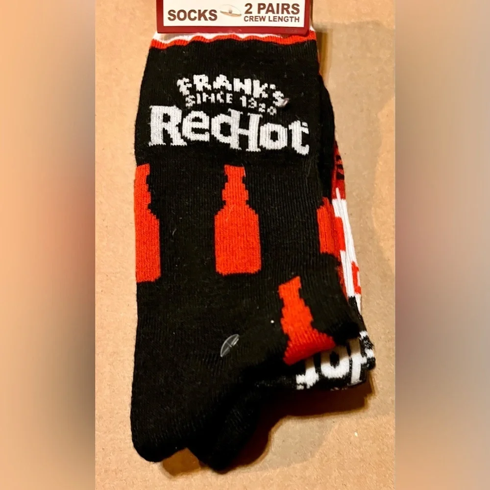 NWT Frank's RedHot Sauce Crew Socks | 2 Pair Pack | Men's Size 8-12 Foodie Gift